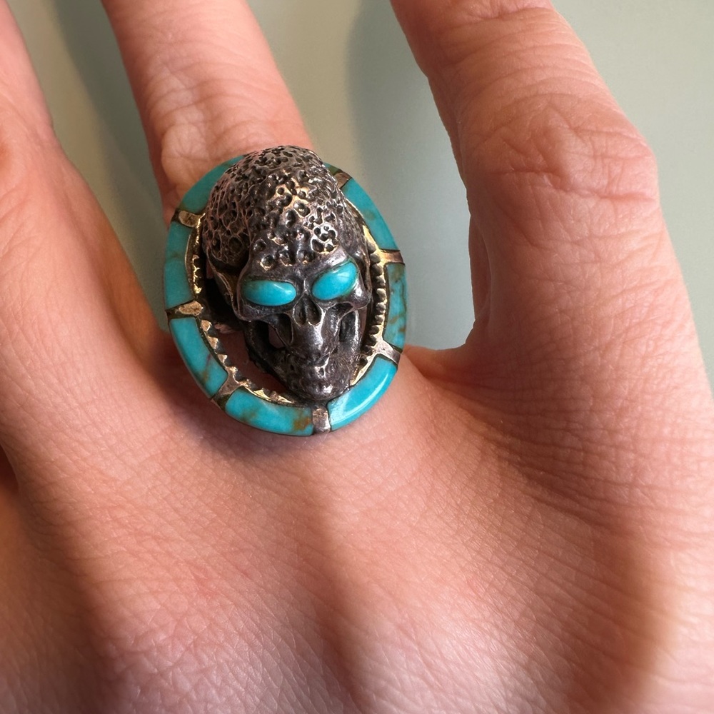 Vintage Skull Alien Sterling Silver Turquoise Ring 5
